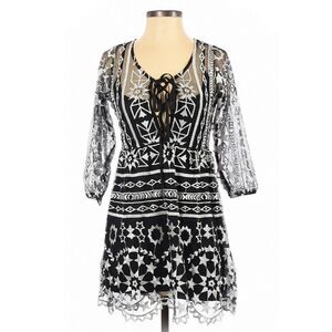 JEN'S PIRATE BOOTY Fortune babydoll embroidered black silver mesh mini dress XS